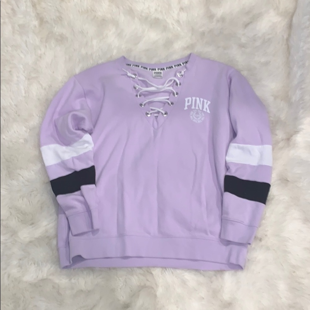 PINK Lace Up Pullover